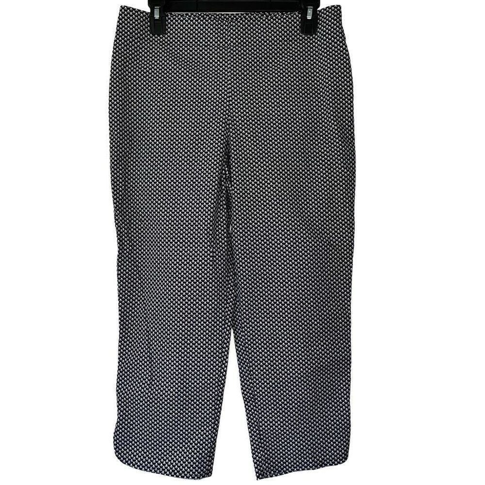 Talbots Petites Navy White Geometric Triangle Print Side Zip Ankle Pants 8P